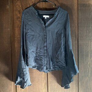 Milly 92% Silk Gray Round Bell Sleeve To Blouse Women's Size 4
